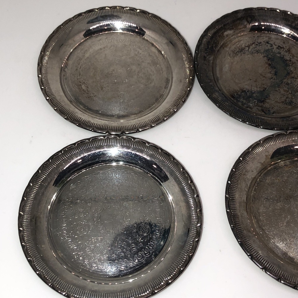 4x Mini Silver Plated Etched Plate Tray 4" Made In Sweden Trinket Dish - Picture 4 of 6